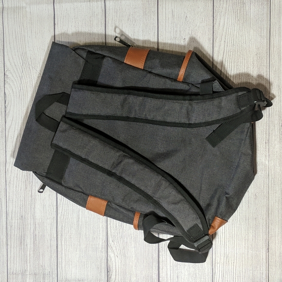 wenjie Grey Textured with Tan Buckles and Accents Backpack - Picture 3 of 7